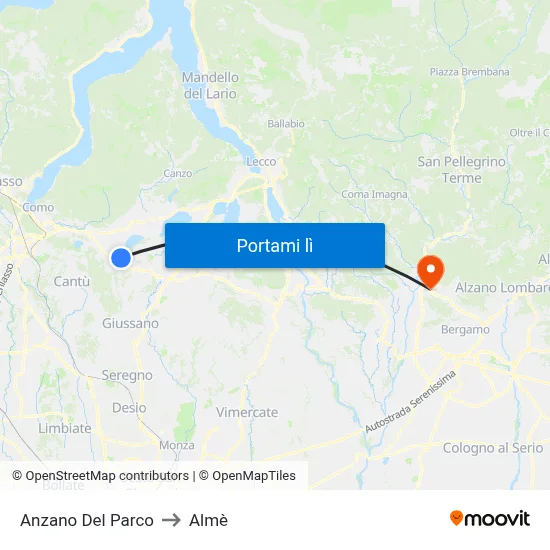 Anzano Del Parco to Almè map