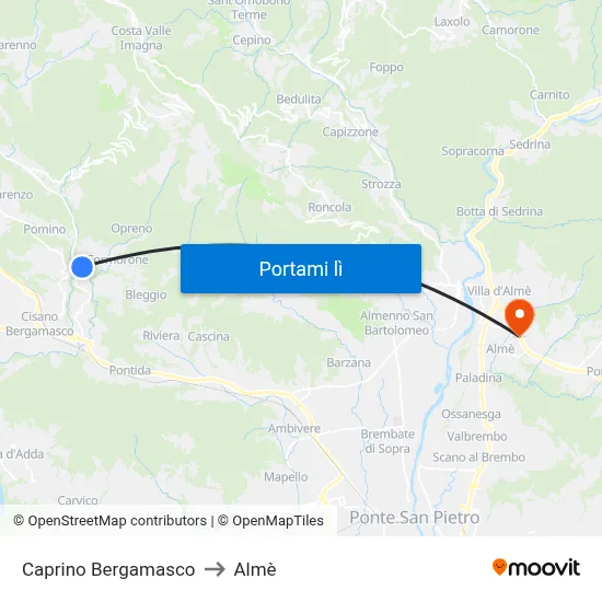 Caprino Bergamasco to Almè map