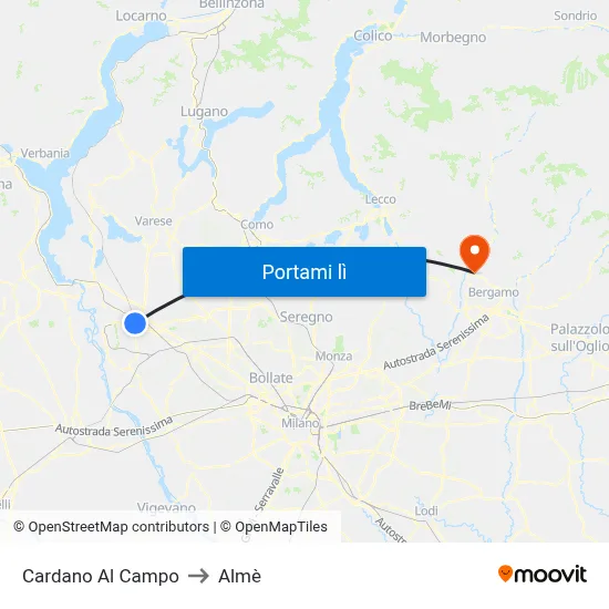 Cardano Al Campo to Almè map