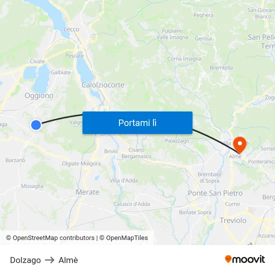 Dolzago to Almè map