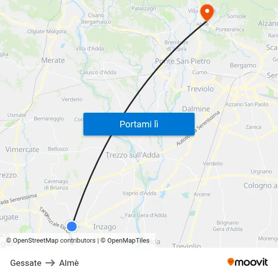 Gessate to Almè map