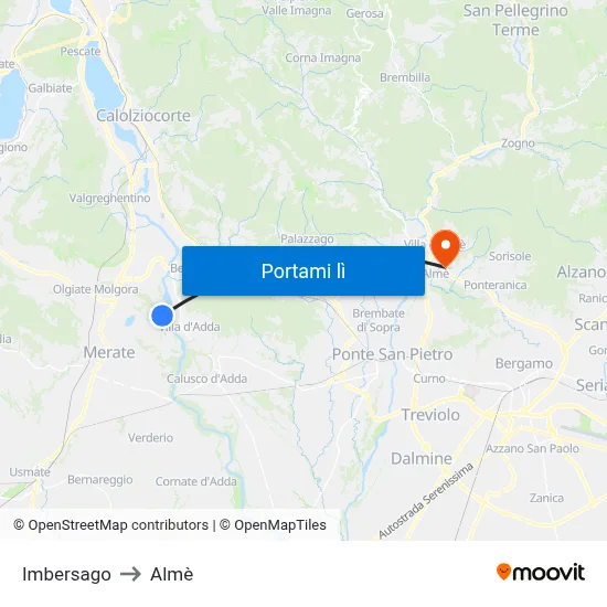 Imbersago to Almè map