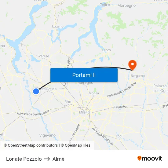 Lonate Pozzolo to Almè map