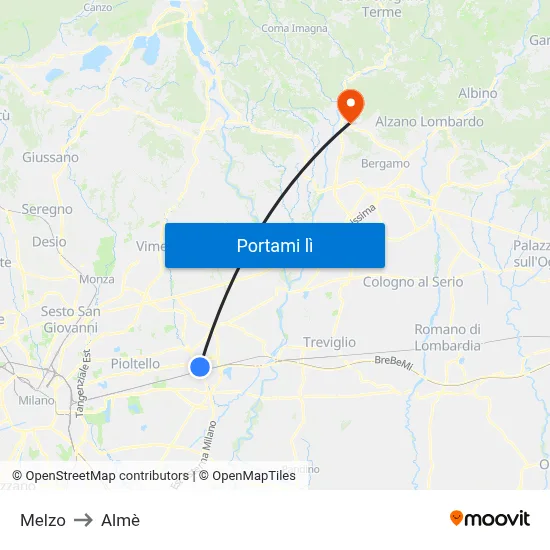 Melzo to Almè map