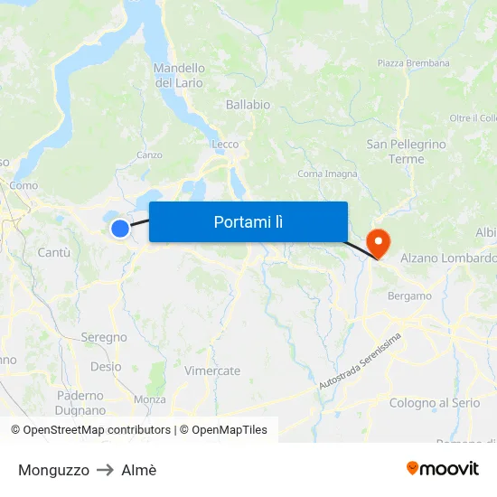 Monguzzo to Almè map