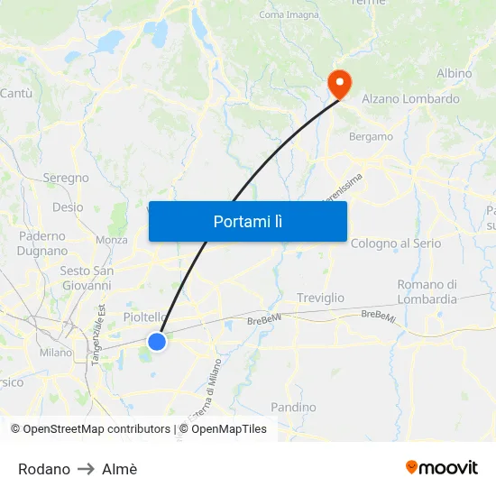 Rodano to Almè map