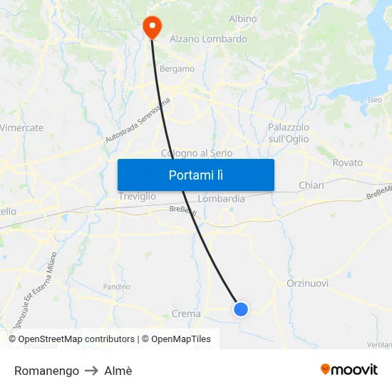 Romanengo to Almè map