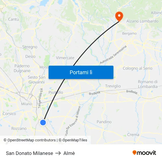 San Donato Milanese to Almè map