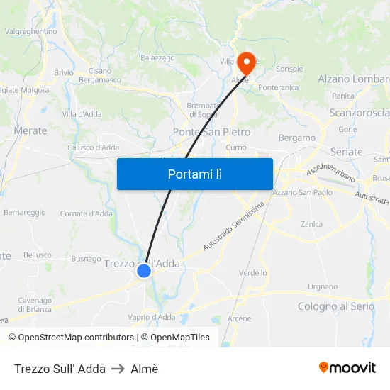 Trezzo Sull' Adda to Almè map