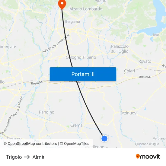 Trigolo to Almè map