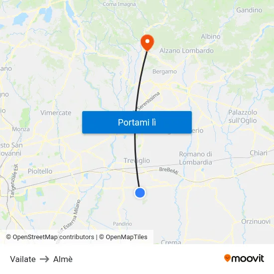 Vailate to Almè map