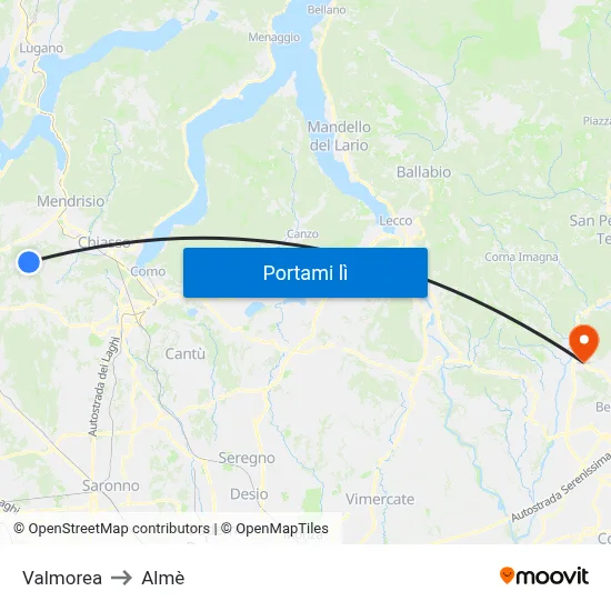 Valmorea to Almè map