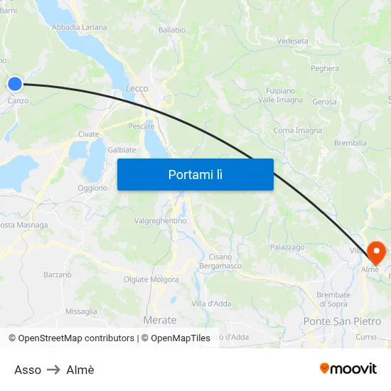 Asso to Almè map