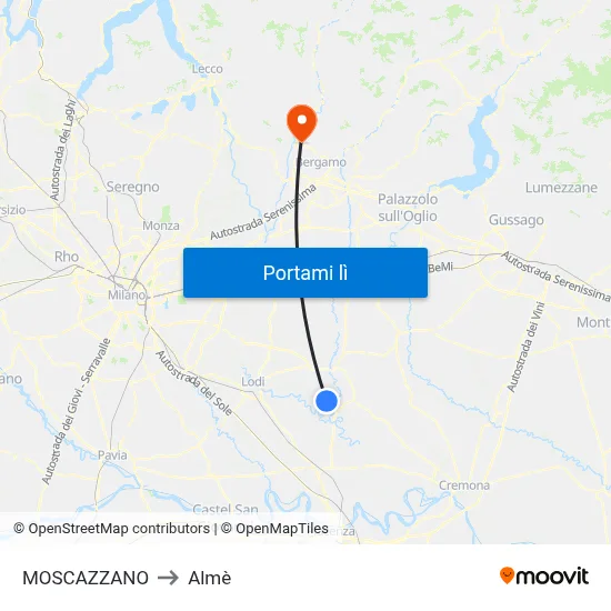 MOSCAZZANO to Almè map