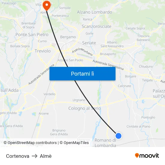 Cortenova to Almè map