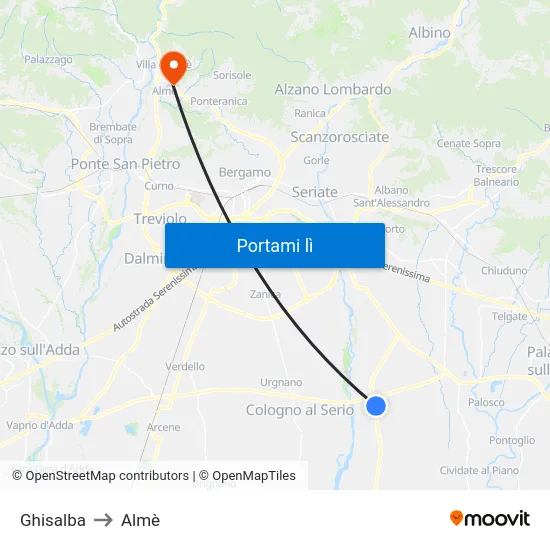 Ghisalba to Almè map