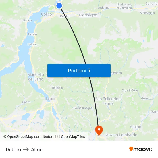 Dubino to Almè map
