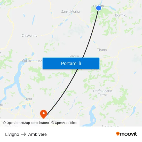 Livigno to Ambivere map