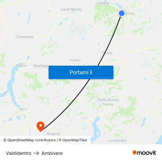 Valdidentro to Ambivere map