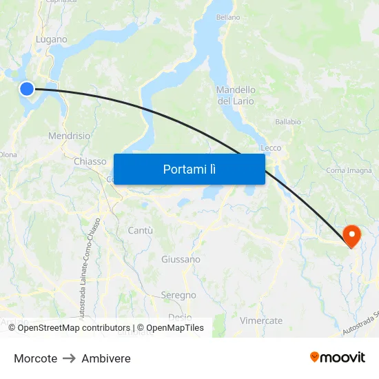 Morcote to Ambivere map