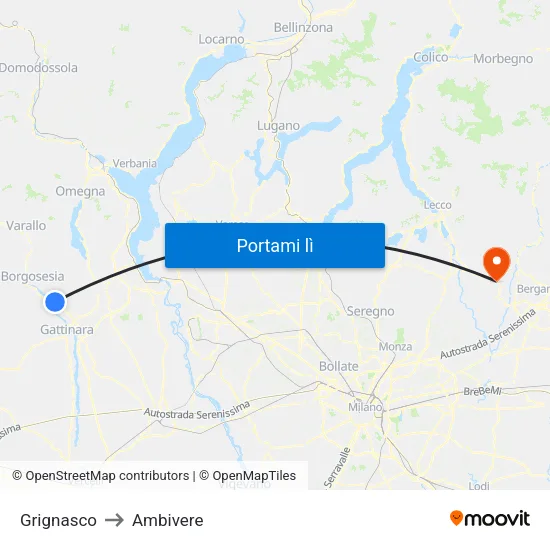 Grignasco to Ambivere map