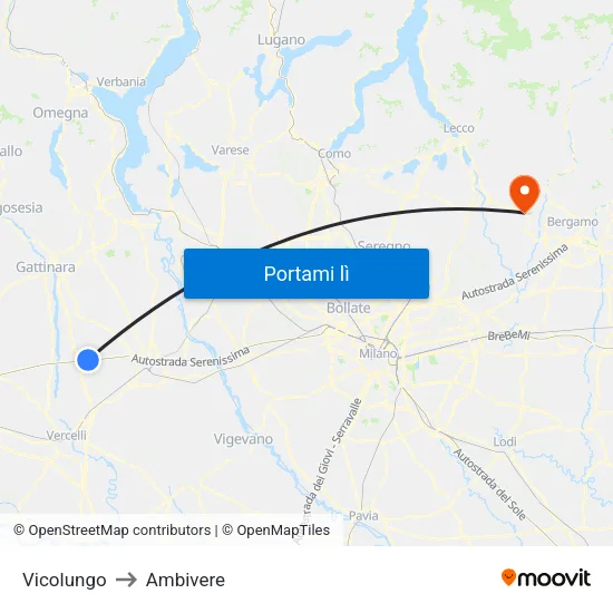 Vicolungo to Ambivere map