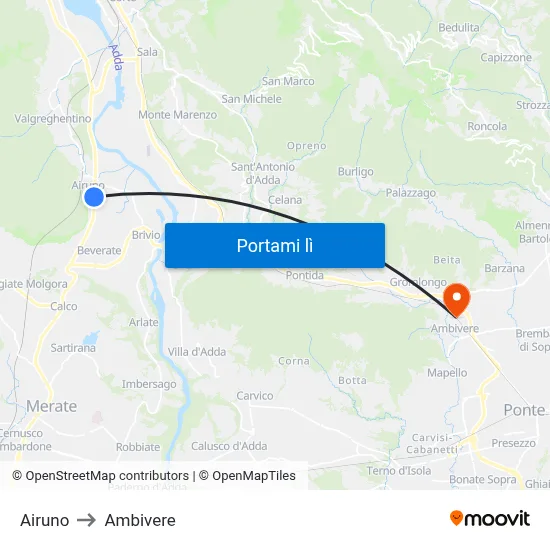 Airuno to Ambivere map