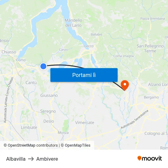 Albavilla to Ambivere map