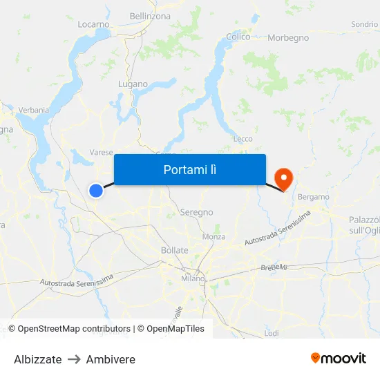 Albizzate to Ambivere map