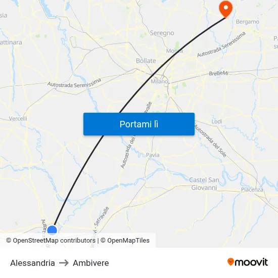 Alessandria to Ambivere map