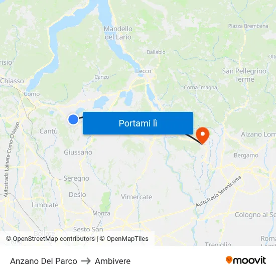 Anzano Del Parco to Ambivere map