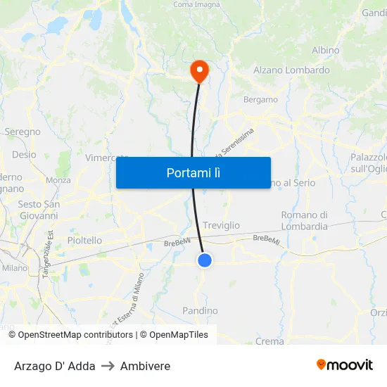 Arzago D' Adda to Ambivere map