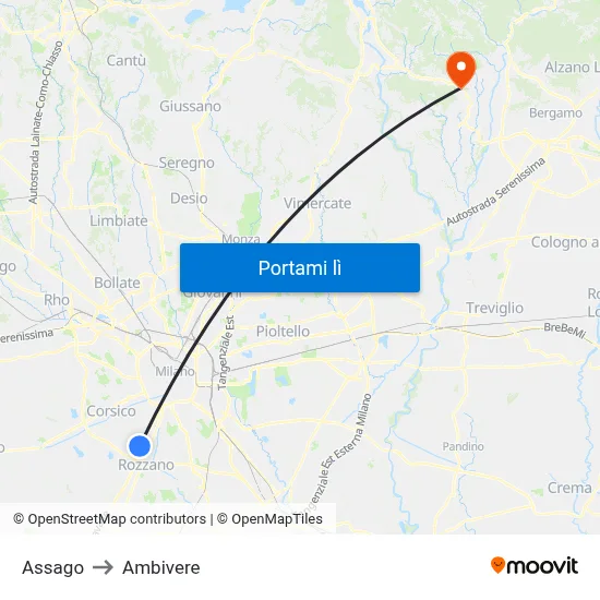 Assago to Ambivere map