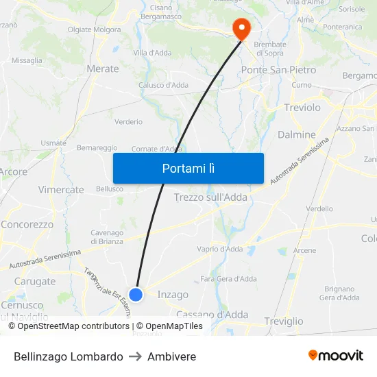 Bellinzago Lombardo to Ambivere map