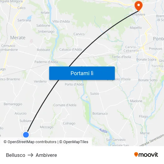 Bellusco to Ambivere map