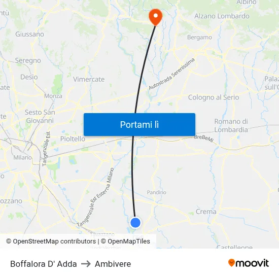 Boffalora D' Adda to Ambivere map