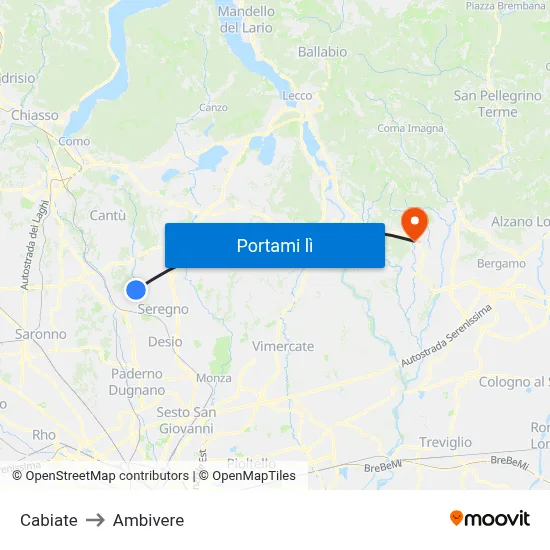 Cabiate to Ambivere map