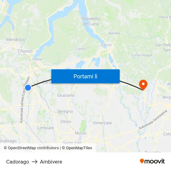 Cadorago to Ambivere map