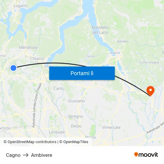 Cagno to Ambivere map