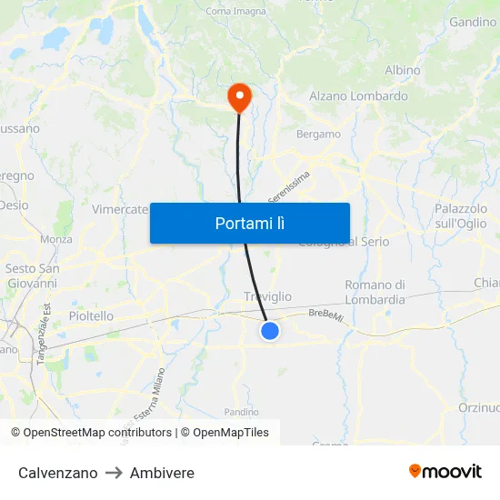 Calvenzano to Ambivere map