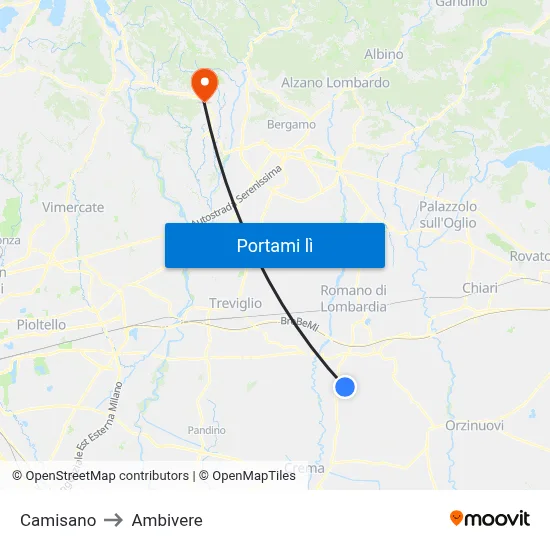 Camisano to Ambivere map