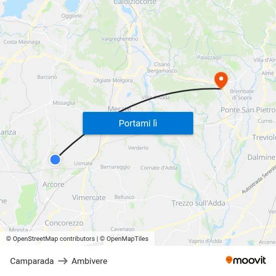 Camparada to Ambivere map