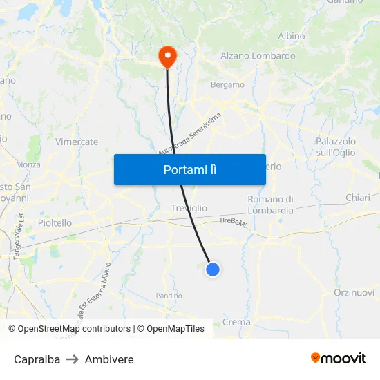 Capralba to Ambivere map