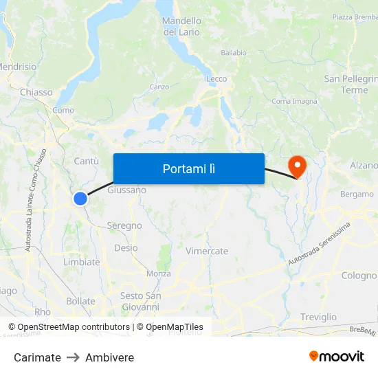 Carimate to Ambivere map