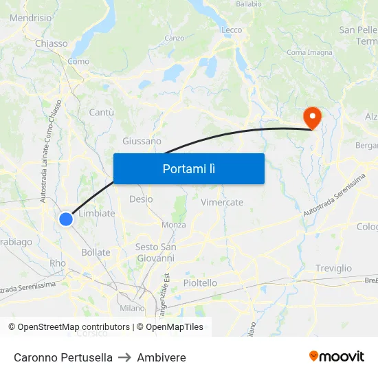 Caronno Pertusella to Ambivere map