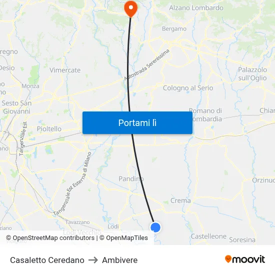 Casaletto Ceredano to Ambivere map