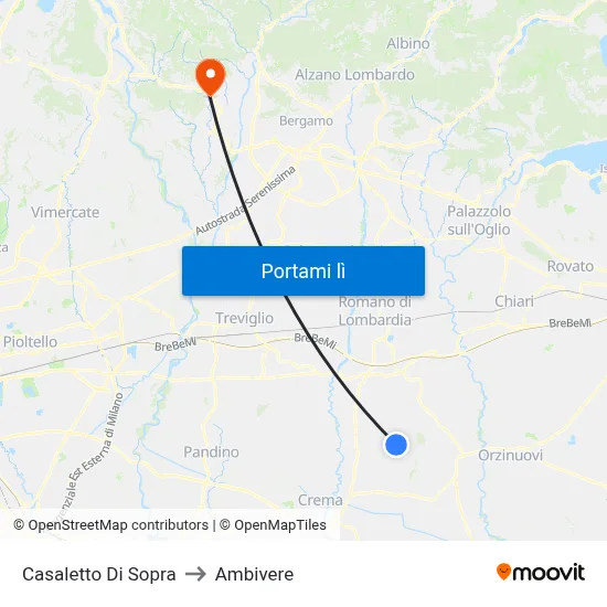 Casaletto Di Sopra to Ambivere map