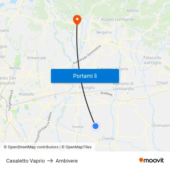 Casaletto Vaprio to Ambivere map