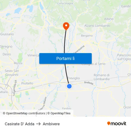 Casirate D' Adda to Ambivere map