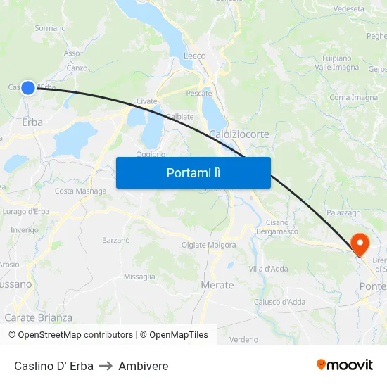 Caslino D' Erba to Ambivere map